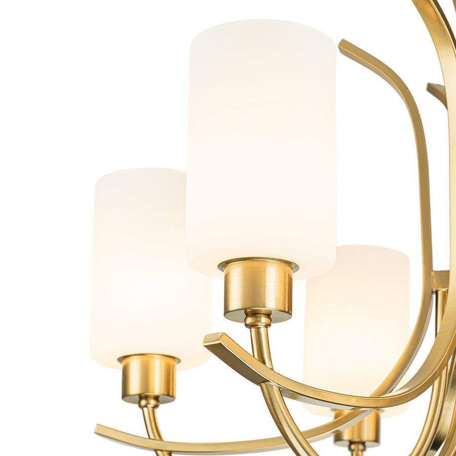 Farmhouze Light-Classic Opal Glass Cylinder Brass Curved Arm 6-Light Chandelier-Chandelier-6-Light-