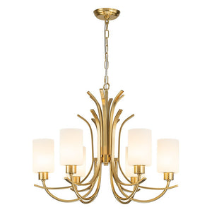 Farmhouze Light-Classic Opal Glass Cylinder Brass Curved Arm 6-Light Chandelier-Chandelier-6-Light-