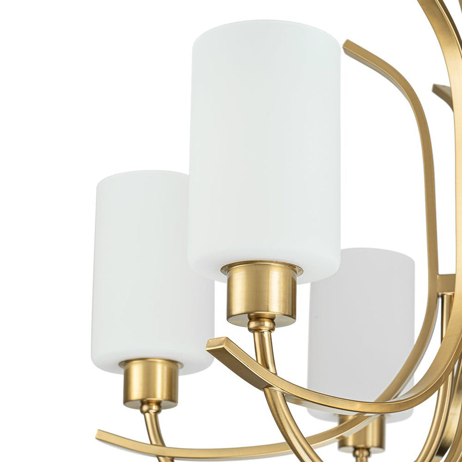 Farmhouze Light-Classic Opal Glass Cylinder Brass Curved Arm 6-Light Chandelier-Chandelier-6-Light-