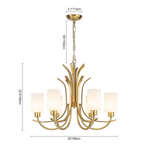 Farmhouze Light-Classic Opal Glass Cylinder Brass Curved Arm 6-Light Chandelier-Chandelier-6-Light-