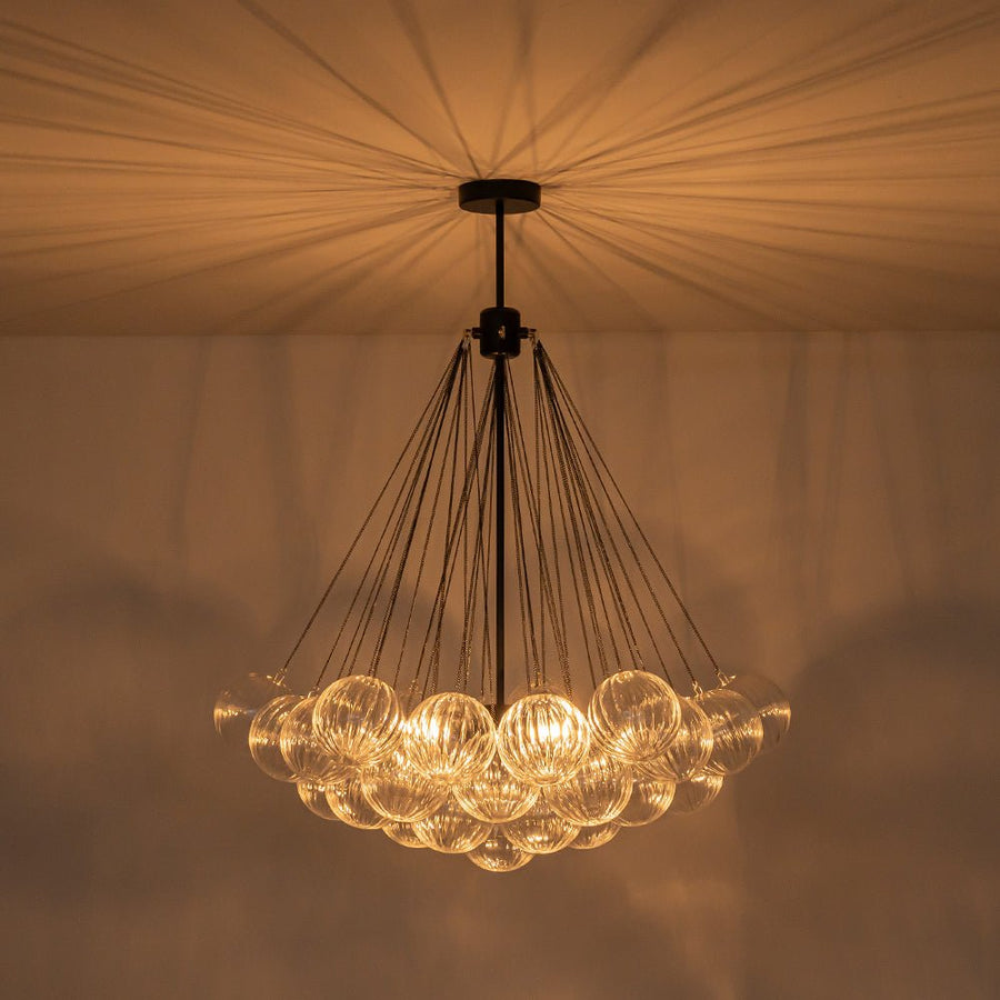 Farmhouze Light - Cluster Bubble Clear Striped Glass Globe Chandelier - Chandelier - Straight Striped Pattern - 