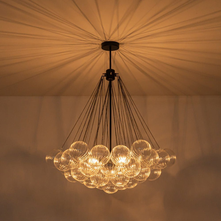 Farmhouze Light - Cluster Bubble Clear Striped Glass Globe Chandelier - Chandelier - Straight Striped Pattern - 