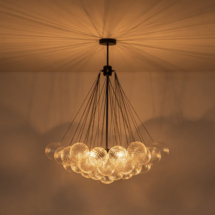 Farmhouze Light - Cluster Bubble Clear Striped Glass Globe Chandelier - Chandelier - Swirled Striped Pattern - 