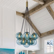 Load image into Gallery viewer, Farmhouze Light-Coastal Bubble Cluster Blue Glass Globe Chandelier-Chandelier-Brass-

