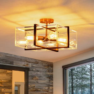 Farmhouze Light - Contemporary 4 - Light Clear Glass Square Cage Ceiling Light - Ceiling Light - 4 - Light - 