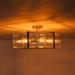 Farmhouze Light - Contemporary 4 - Light Clear Glass Square Cage Ceiling Light - Ceiling Light - 4 - Light - 