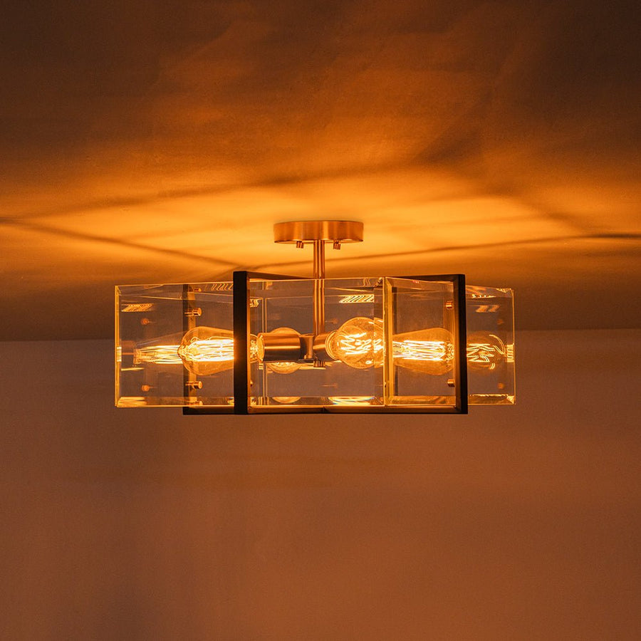 Farmhouze Light - Contemporary 4 - Light Clear Glass Square Cage Ceiling Light - Ceiling Light - 4 - Light - 