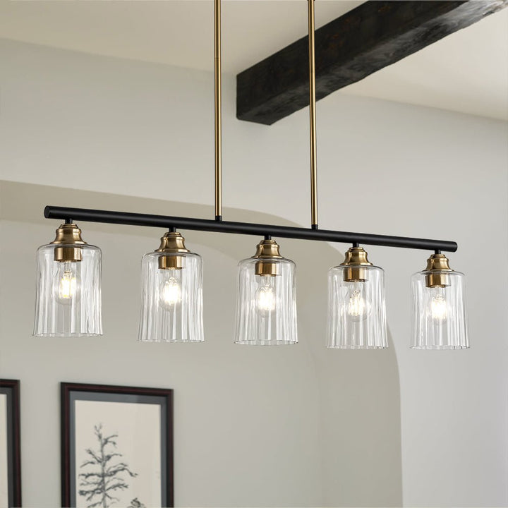 Farmhouze Light - Contemporary Clear Striped Glass Shade Linear Island Chandelier - Chandelier - 5 Bulbs - 