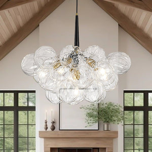 Farmhouze Light - Dimmable Cluster Decorative Pattern Glass Bubble Chandelier - Chandelier - Black - 