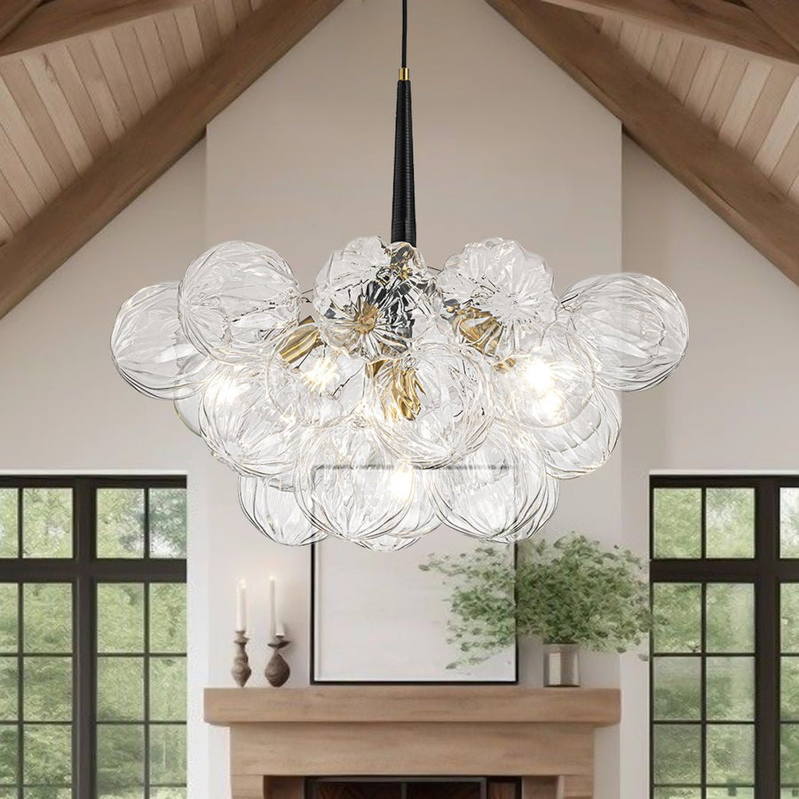 Farmhouze Light - Dimmable Cluster Decorative Pattern Glass Bubble Chandelier - Chandelier - Black - 