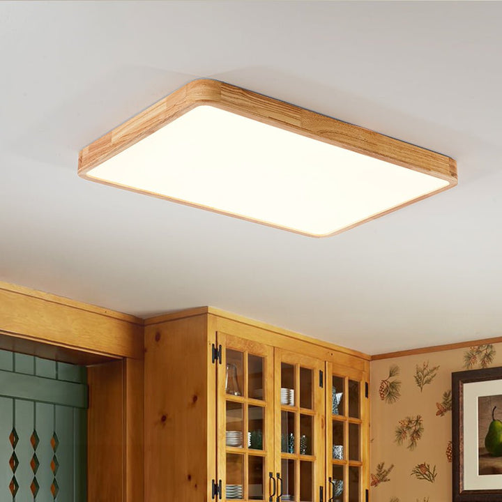 Farmhouze Light - Dimmable LED Wooden Rectangular Flush Mount Light - Ceiling Light - 3000K Warm White - 