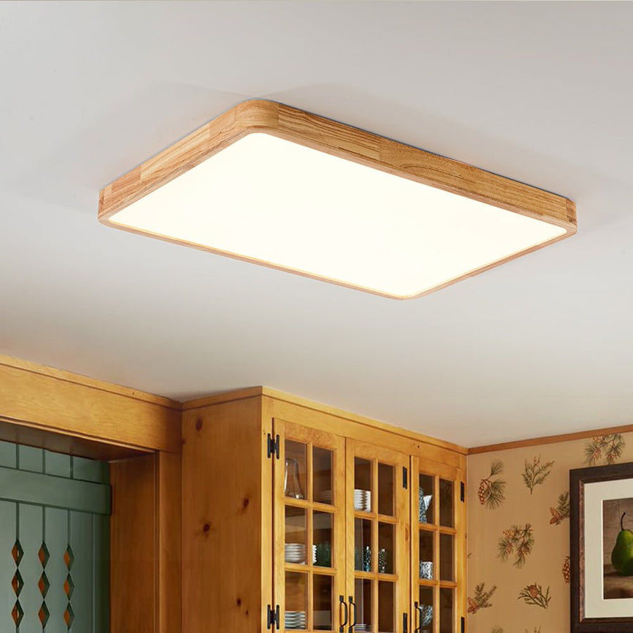 Farmhouze Light - Dimmable LED Wooden Rectangular Flush Mount Light - Ceiling Light - 3000K Warm White - 