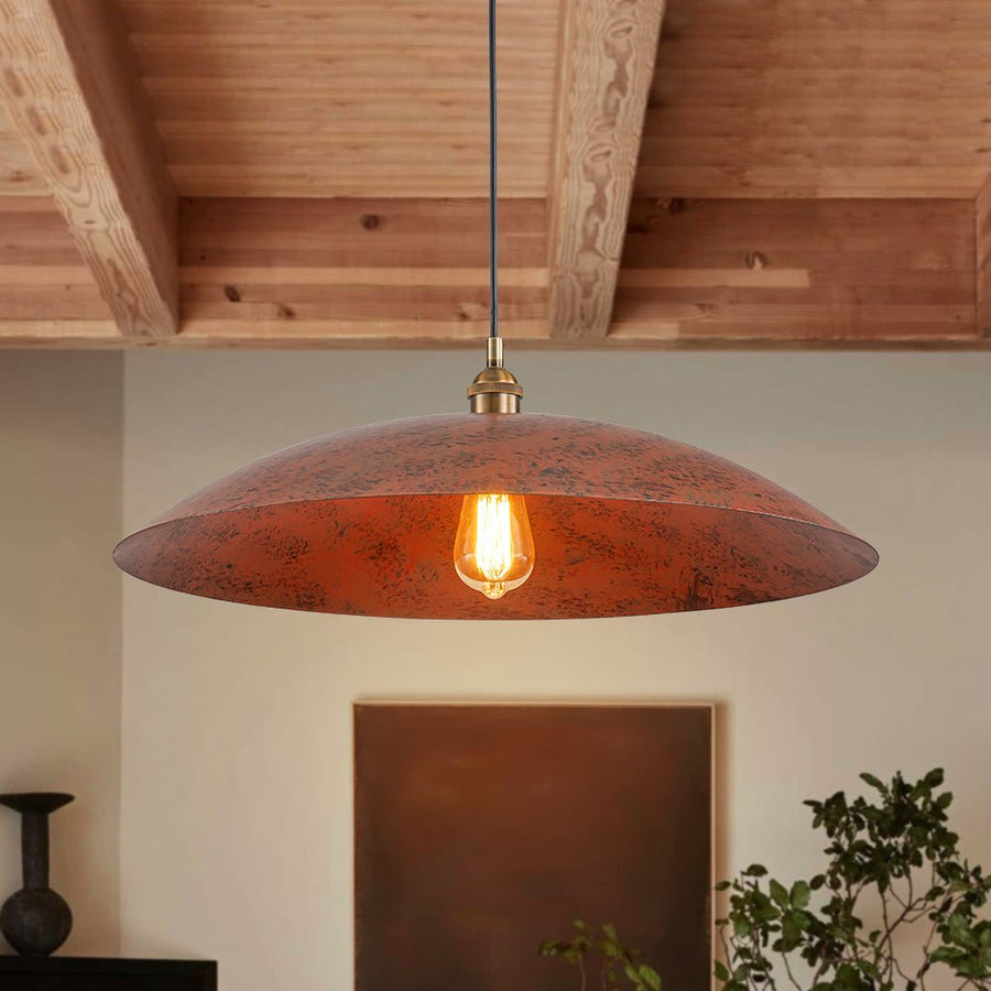 Farmhouze Light - Distressed Copper 1 - Light Oversized Iron Flat Dome Pendant - Chandelier - 23.6 in - 