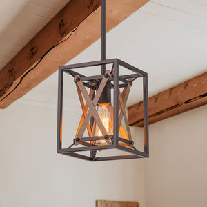 Farmhouze Light - Farmhouse 1 - Light Wood Grain Square Lantern Pendant Light - Pendant - 1 Light - 