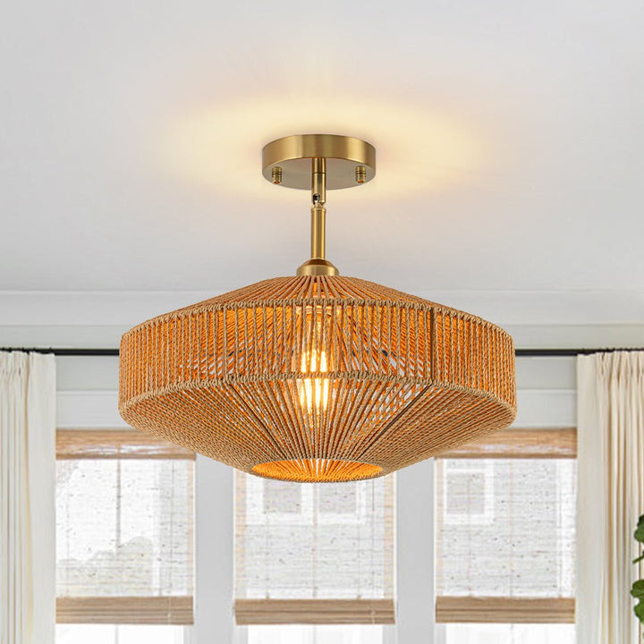 Farmhouze Light - Farmhouse 1 - light Woven Hemp Rope Semi Flush Mount - Ceiling Light - Brown - 
