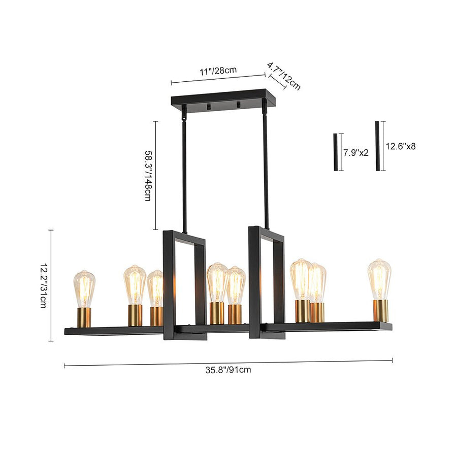 Farmhouze Light - Farmhouse 8 - Light Rectangle Island Linear Chandelier - Chandelier - 8 Bulbs - 