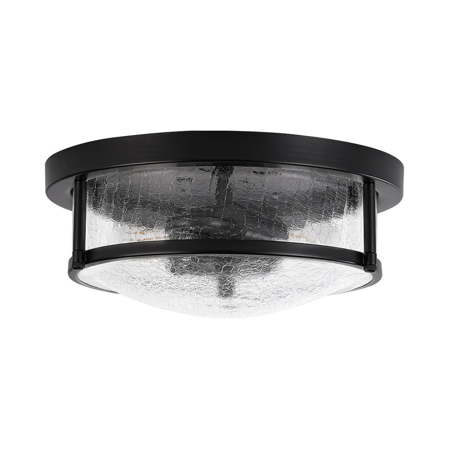 Farmhouze Light - Farmhouse Clear Crackle Glass Round Flush Mount Ceiling Light - Ceiling Light - Black - 