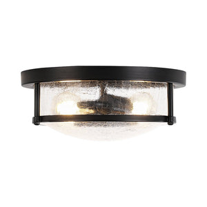 Farmhouze Light - Farmhouse Clear Crackle Glass Round Flush Mount Ceiling Light - Ceiling Light - Black - 