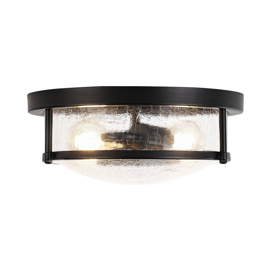 Farmhouze Light - Farmhouse Clear Crackle Glass Round Flush Mount Ceiling Light - Ceiling Light - Black - 