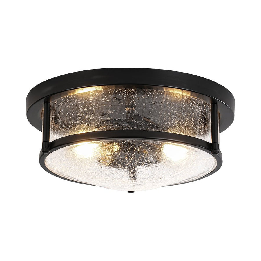 Farmhouze Light - Farmhouse Clear Crackle Glass Round Flush Mount Ceiling Light - Ceiling Light - Black - 