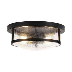 Farmhouze Light - Farmhouse Clear Crackle Glass Round Flush Mount Ceiling Light - Ceiling Light - Black - 