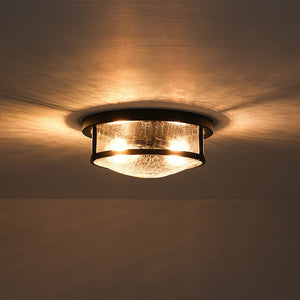 Farmhouze Light - Farmhouse Clear Crackle Glass Round Flush Mount Ceiling Light - Ceiling Light - Black - 
