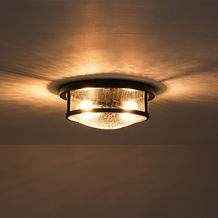 Farmhouze Light - Farmhouse Clear Crackle Glass Round Flush Mount Ceiling Light - Ceiling Light - Black - 
