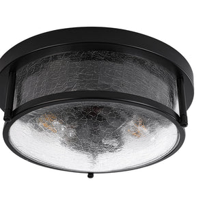 Farmhouze Light - Farmhouse Clear Crackle Glass Round Flush Mount Ceiling Light - Ceiling Light - Black - 