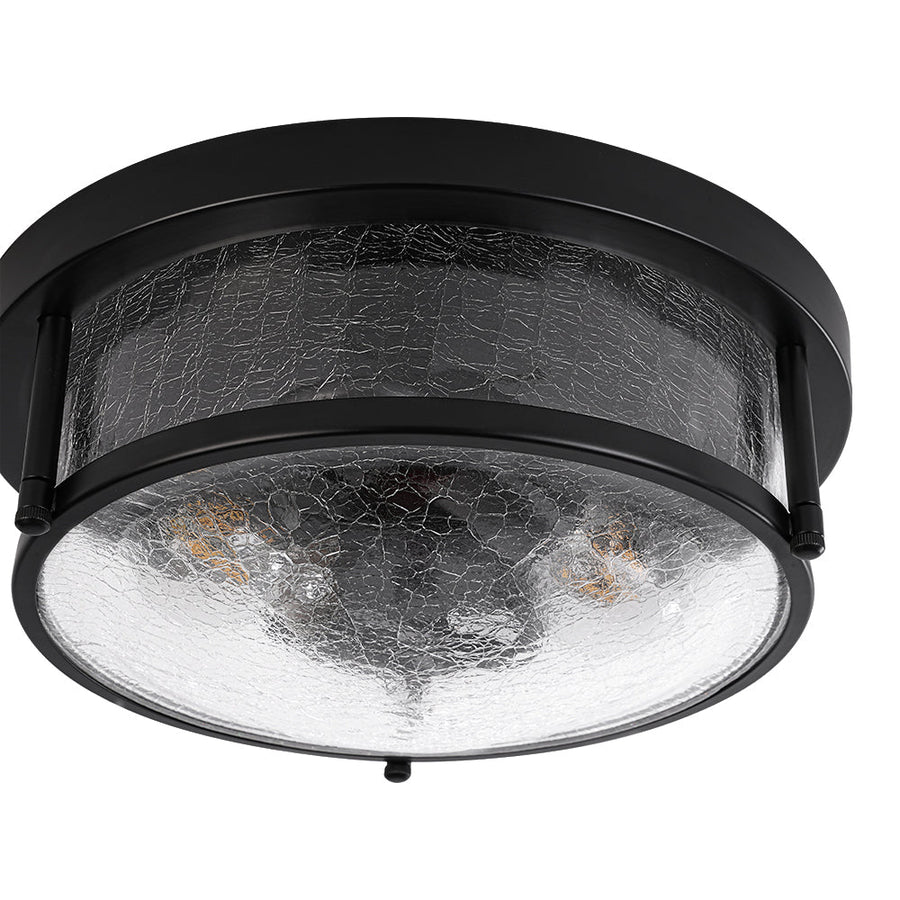 Farmhouze Light - Farmhouse Clear Crackle Glass Round Flush Mount Ceiling Light - Ceiling Light - Black - 
