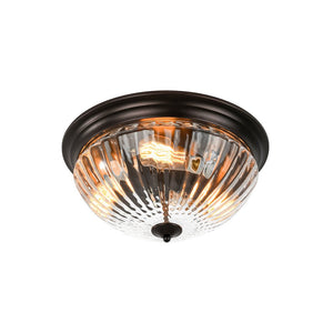 Farmhouze Light - Farmhouse Clear Ribbed Glass Flush Mount Ceiling Light - Ceiling Light - Oil Rubbed Bronze - 