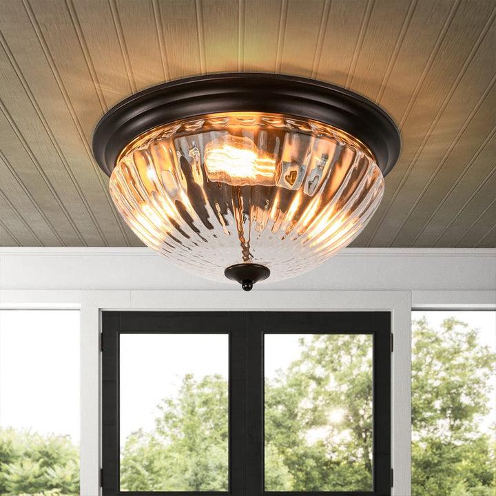 Farmhouze Light - Farmhouse Clear Ribbed Glass Flush Mount Ceiling Light - Ceiling Light - Oil Rubbed Bronze - 