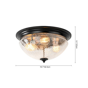 Farmhouze Light - Farmhouse Cracked Textured Glass Round Flush Mount Light - Ceiling Light - Black - 