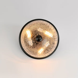 Farmhouze Light - Farmhouse Cracked Textured Glass Round Flush Mount Light - Ceiling Light - Black - 