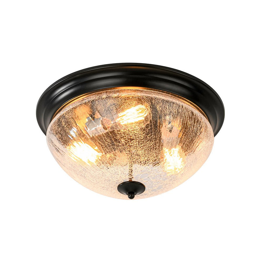 Farmhouze Light - Farmhouse Cracked Textured Glass Round Flush Mount Light - Ceiling Light - Black - 