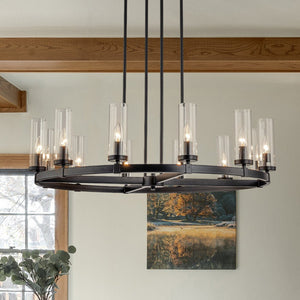 Farmhouze Light-Farmhouse Cylinder Shade Large 12-Light Ring Chandelier-Chandelier-Black-