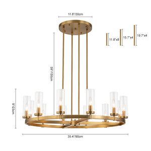 Farmhouze Light-Farmhouse Cylinder Shade Large 12-Light Ring Chandelier-Chandelier-Brass-