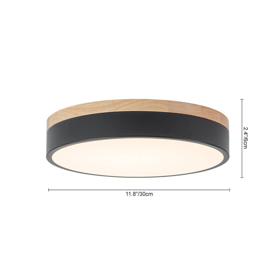 Farmhouze Light - Farmhouse Dimmable Wooden Round Flush Mount Ceiling Light - Ceiling Light - Black - 11 in - 