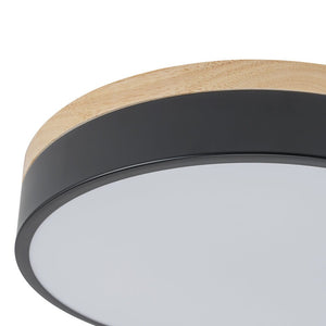 Farmhouze Light - Farmhouse Dimmable Wooden Round Flush Mount Ceiling Light - Ceiling Light - Black - 11 in - 