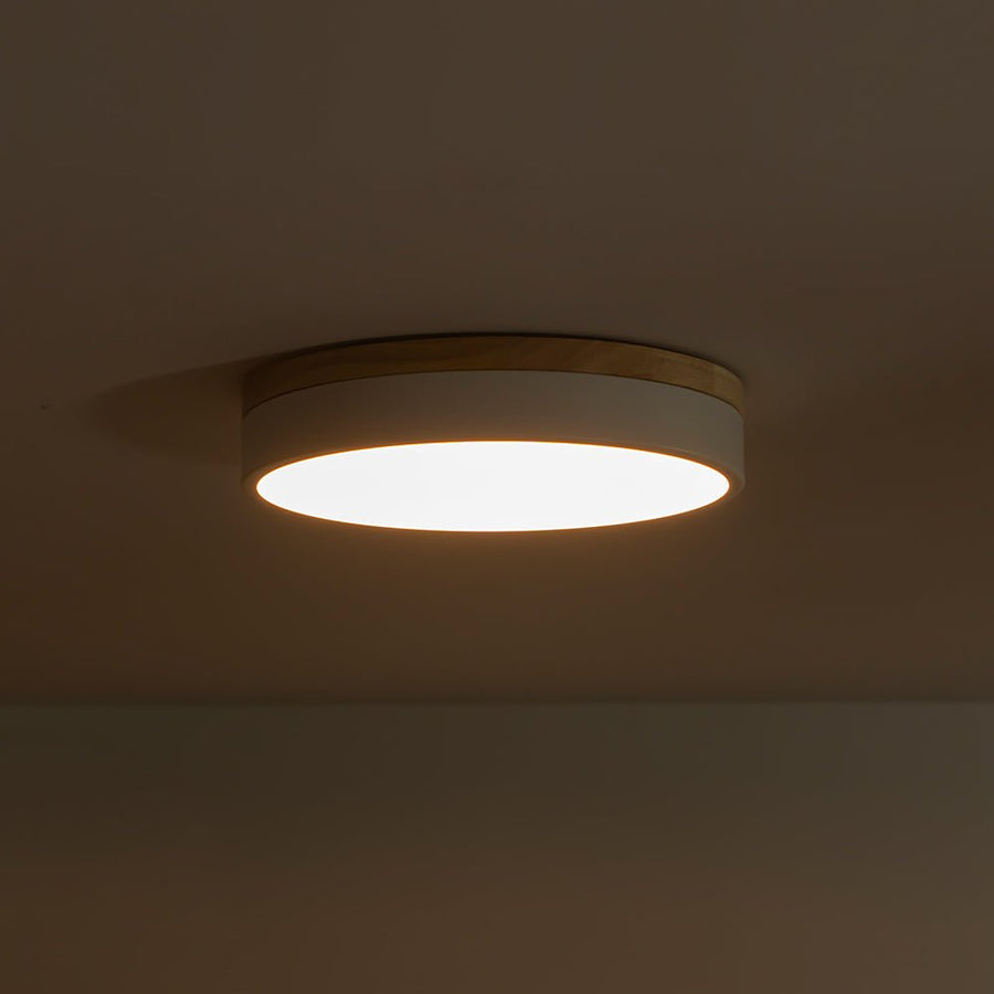 Farmhouze Light - Farmhouse Dimmable Wooden Round Flush Mount Ceiling Light - Ceiling Light - White - 11 in - 