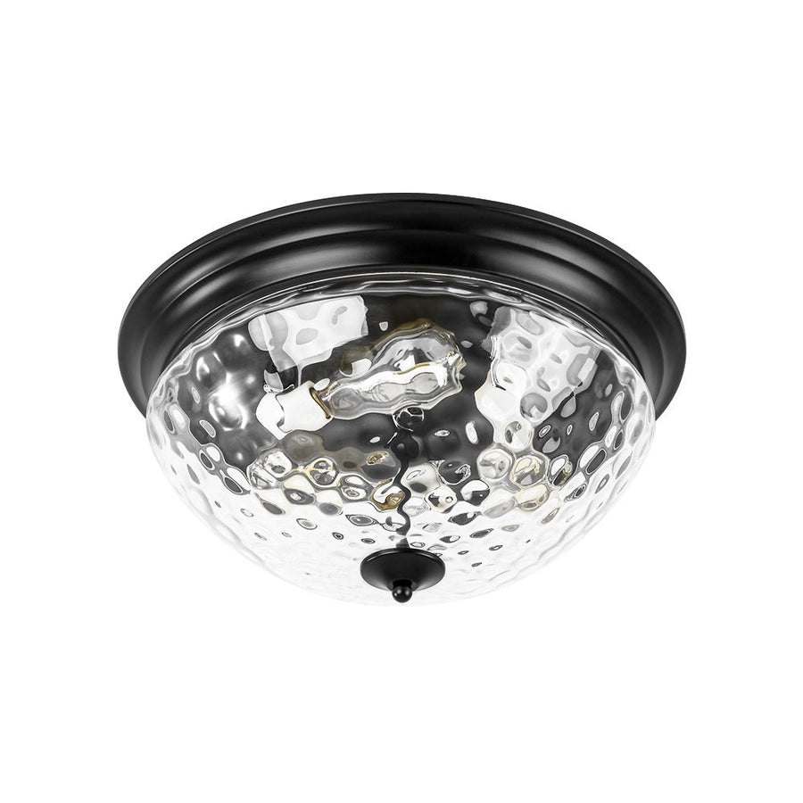 Farmhouze Light - Farmhouse Hammered Glass Round Flush Mount Ceiling Light - Ceiling Light - Black - 