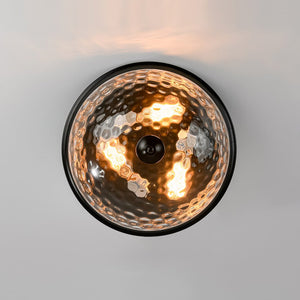 Farmhouze Light - Farmhouse Hammered Glass Round Flush Mount Ceiling Light - Ceiling Light - Black - 