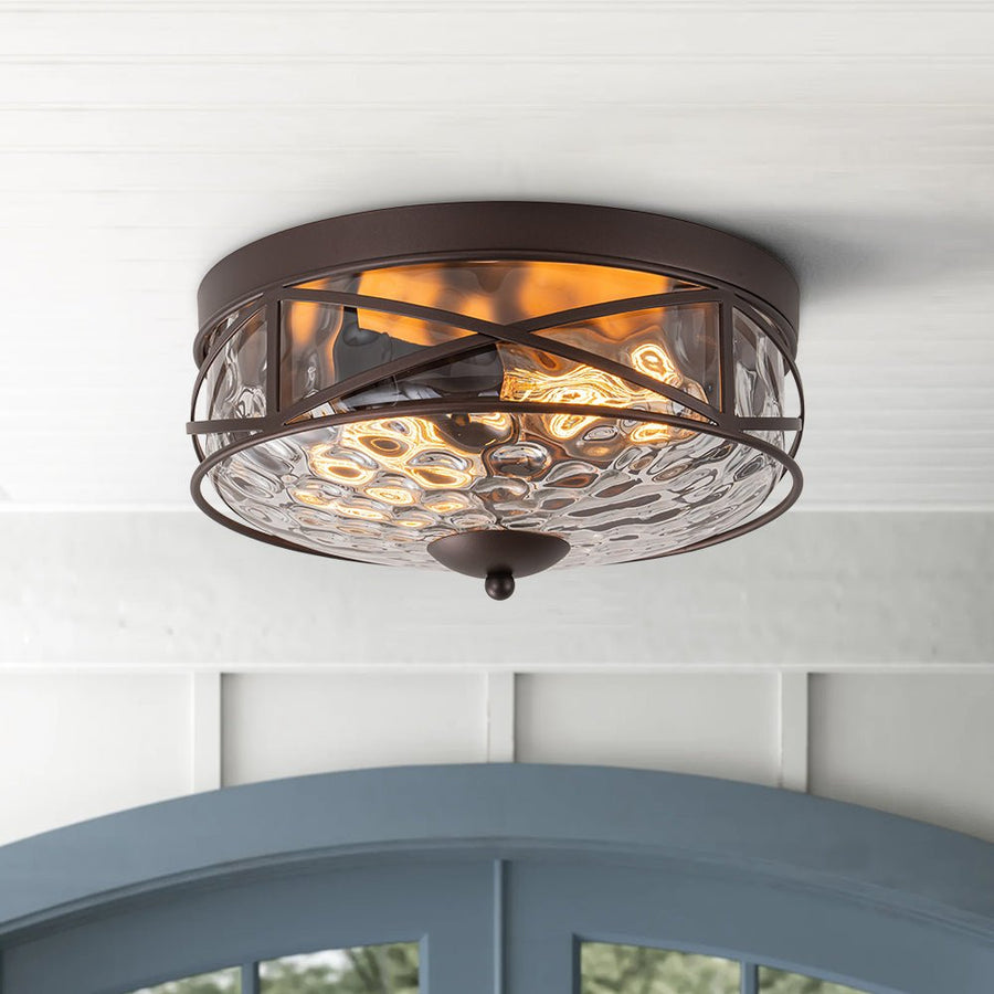 Farmhouze Light-Farmhouse Iron Round Hammered Glass Ceiling Light-Ceiling Light-Oil-Rubbed Bronze-