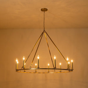 Farmhouze Light-Farmhouse Large 12-Light Candle Wagon Wheel Chandelier-Chandelier-Brass-