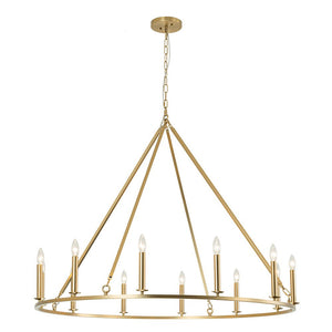 Farmhouze Light-Farmhouse Large 12-Light Candle Wagon Wheel Chandelier-Chandelier-Brass-