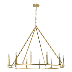 Farmhouze Light-Farmhouse Large 12-Light Candle Wagon Wheel Chandelier-Chandelier-Brass-