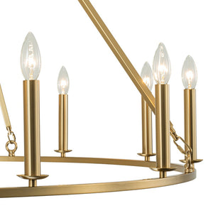 Farmhouze Light-Farmhouse Large 12-Light Candle Wagon Wheel Chandelier-Chandelier-Brass-