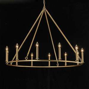 Farmhouze Light-Farmhouse Large 12-Light Candle Wagon Wheel Chandelier-Chandelier-Brass-