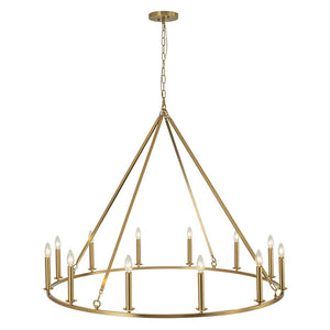 Farmhouze Light-Farmhouse Large 12-Light Candle Wagon Wheel Chandelier-Chandelier-Brass-