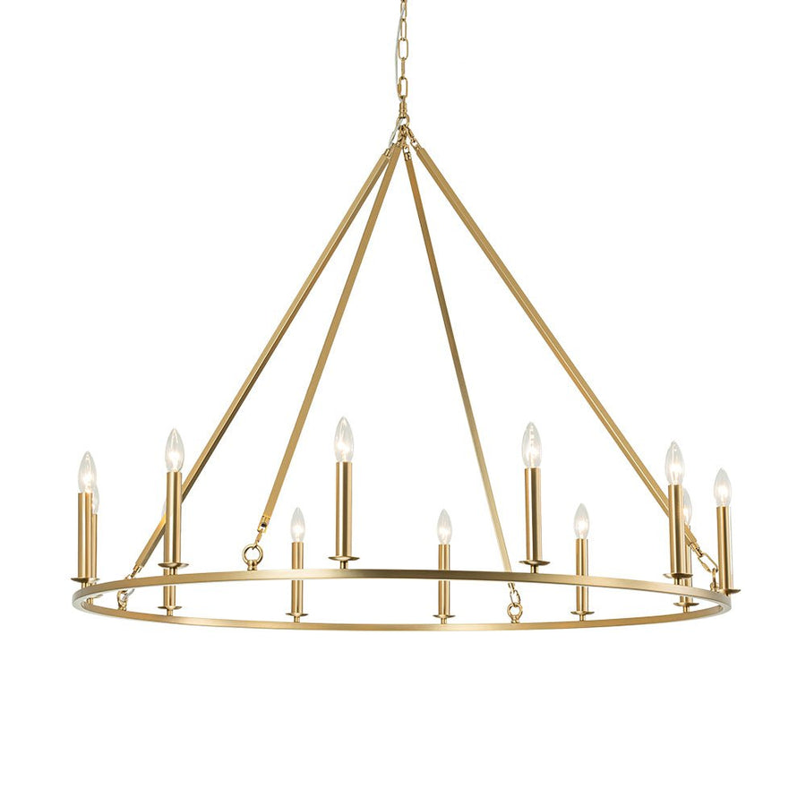 Farmhouze Light-Farmhouse Large 12-Light Candle Wagon Wheel Chandelier-Chandelier-Brass-