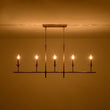 Load image into Gallery viewer, Farmhouze Light - Farmhouse Linear Candle Style White Fabric Brass Island Chandelier - Chandelier - 5 Bulbs - 
